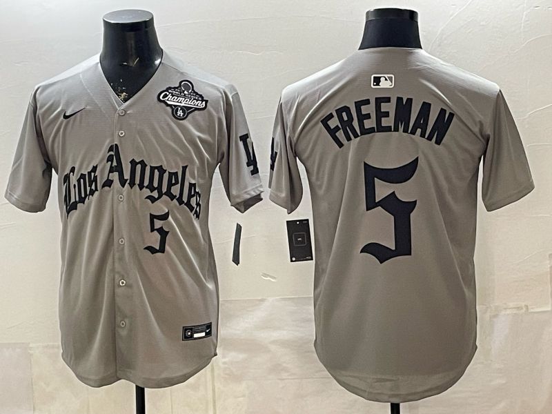 Men 2026 Los Angeles Dodgers #5 Freeman Grey Five generations Nike MLB Jersey style 007